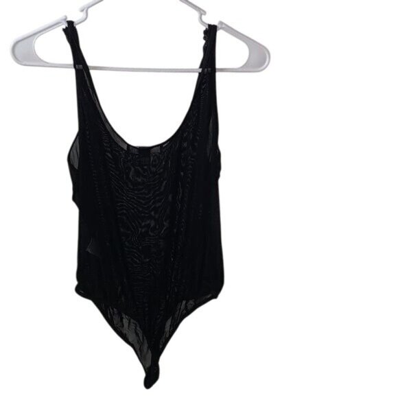 Forever 21 Black Sheer Bodysuit L Snap Closure Nylon/Spandex Stretch Contemporar - Picture 1 of 8